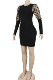 Black Sexy Party Gauze Pit Article Fabrics Patchwork Solid Patchwork See-through O Neck Long Sleeve Mini A Line Dresses