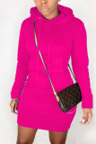 purple Street Cap Sleeve Long Sleeves Hooded Step Skirt Knee-Length Solid