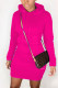 rose red Street Cap Sleeve Long Sleeves Hooded Step Skirt Knee-Length Solid