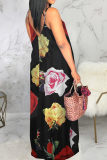 White Sexy Print Patchwork Spaghetti Strap Straight Dresses