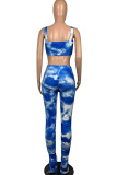 Green Fashion Casual Print Tie Dye Two Piece Suits Boot Cut Sleeveless Two Pieces