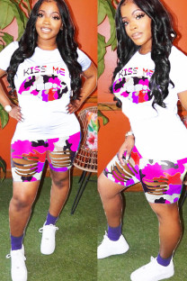 Pink Milk Silk Fashion Sexy adult Ma'am Camouflage Two Piece Suits pencil Short Sleeve Two Pieces