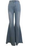 Blue Denim Button Fly Zipper Fly High Zippered Solid washing Pocket Boot Cut Pants Pants