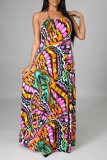 Multicolor Sexy Print Backless Halter Cake Skirt Dresses