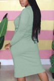 Light Blue Fashion Casual Adult Solid Patchwork Draw String O Neck Long Sleeve Knee Length T-shirt Dress Dresses