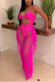 Pink Sexy Sleeveless Mesh Swimsuit Two-Piece Set