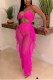 Rose Red Sexy Sleeveless Mesh Swimsuit Two-Piece Set