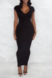 Grey Sexy Solid High Opening Zipper U Neck Pencil Skirt Dresses