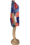 Multi-color Casual Print Patchwork Turndown Collar Shirt Dress Dresses