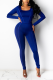 Blue Casual Solid Patchwork Square Collar Long Sleeve Two Pieces