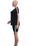 Black Fashion Casual adult Ma'am Patchwork Solid Two Piece Suits Straight Short Sleeve Two Pieces