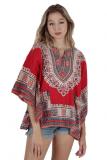 Black Fashion adult Sexy Bat sleeve Half Sleeves O neck Swagger Mini Patchwork Print