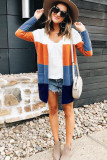 Orange and apricot colour knitting cardigan Long Sleeve Striped 