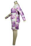 Decorative pattern Street O Neck Patchwork Print Tie Dye Plus Size