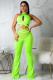 Fluorescent green Casual Fashion Hollow Asymmetrical Solid Backless bandage Sleeveless Asymmetrical Collar 