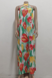 Green Sexy Print Patchwork Spaghetti Strap Printed Dress Dresses
