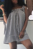 Black White Sexy Casual Striped Print Basic Square Collar Vest Dress
