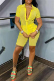 Blue Fashion Sexy Solid See-through Turndown Collar Short Sleeve Two Pieces
