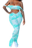 Green Fashion Casual Print Tie Dye Two Piece Suits Boot Cut Sleeveless Two Pieces
