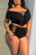 Black Sexy Printed High Waist Plus Size Swimsuit
