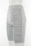 Grey Casual Solid Fold Regular Mid Waist Straight Solid Color Bottoms