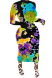 Black Milk. Fashion adult Ma'am Street Cap Sleeve Long Sleeves O neck Step Skirt Mid-Calf Print Dresses