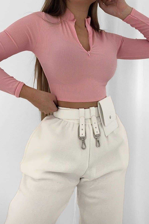Pink Casual Solid Patchwork Half A Turtleneck Tops