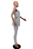 Grey Fashion Casual Solid Slit O Neck Sleeveless Two Pieces