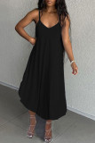 Orange Casual Solid Backless Spaghetti Strap Asymmetrical Dresses