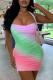 Green Sexy Patchwork Tie-dye Spaghetti Strap Pencil Skirt Dresses