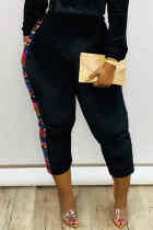 Black Fashion Casual Patchwork Patchwork Skinny Trousers