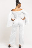 White Sexy Patchwork Solid Ruffled Long Sleeve one word collar Jumpsuits