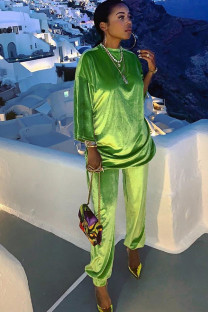 Green Chlorine Casual Patchwork Two Piece Suits Solid Straight Long Sleeve 