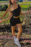 Grey Fashion Casual Solid Backless One Shoulder Sleeveless Two Pieces