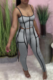 Grey Sexy Solid Patchwork Spaghetti Strap Sleeveless Two Pieces