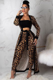 Leopard print Elastic Fly Mid Leopard Straight Pants Two-piece suit