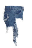 Light Blue Yellow Light Blue Dark Blue Denim Zipper Fly Mid Hole washing Zippered Straight shorts Bottoms