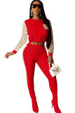 White knit Sexy Patchwork Two Piece Suits Solid Straight Long Sleeve 