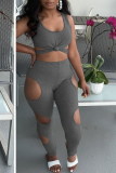Red Sexy Hollowed Out U Neck Sleeveless Two Pieces