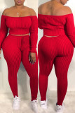Orange Fashion Casual Solid Backless Off the Shoulder Long Sleeve Two Pieces