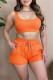 Orange Casual Sportswear Solid Vests U Neck Sleeveless Two Pieces