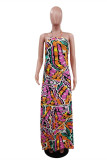 Multicolor Fashion Sexy Print Backless Spaghetti Strap Sleeveless Dress