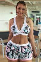 Blue Active Fashion backless Slim fit Print crop top asymmetrical Floral Two Piece Suits Regula