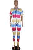 Black and red Fashion Casual adult Ma'am Print Tie Dye Two Piece Suits pencil Short Sleeve Two Pieces