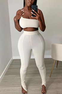 White Fashion adult Street Patchwork Solid Two Piece Suits Skinny Sleeveless Two Pieces