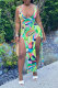 multicolor Fashion Sexy adult multicolor Tank Sleeveless V Neck Asymmetrical Mid-Calf Print Patchwork split asymmetrical Dresses