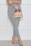 Grey Street Solid Patch Fold Regular Mid Waist Pencil Bottoms