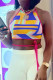 Blue Fashion Sexy Print Backless Strap Design O Neck Tops