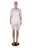 Pink Fashion Casual adult Patchwork Tie Dye Two Piece Suits pencil Short Sleeve Two Pieces