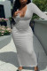 Grey Casual Solid Patchwork Asymmetrical Collar Straight Dresses